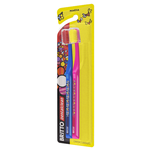 Escova dental infantil Romero Britto 2 un estampa colorida Dentalclean cerdas ultra macias