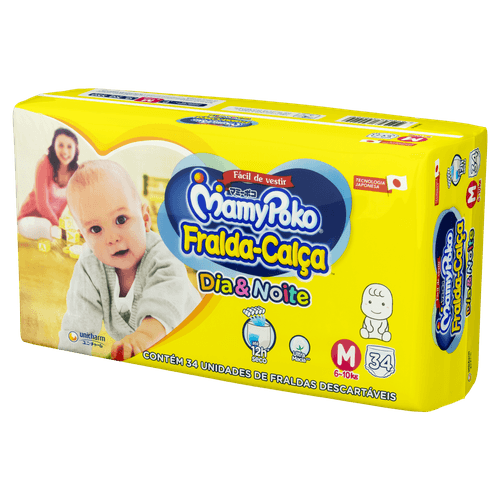 Mamypoko Fralda-Calça Dia & Noite M 34 Unidades - Proteção 12h Cintura Elástica