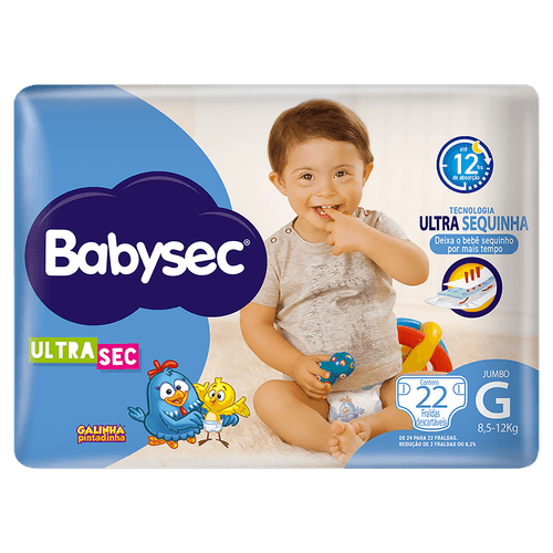 Babysec Fralda Ultra Jumbo G 22un - 12h Proteção, Fechos Reajustáveis