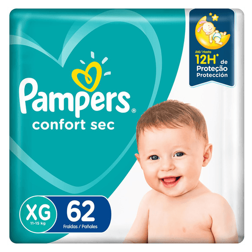 Pampers Fralda Confort Sec XG 11-15kg 62un Noturna 12h Antivazamento Respirável