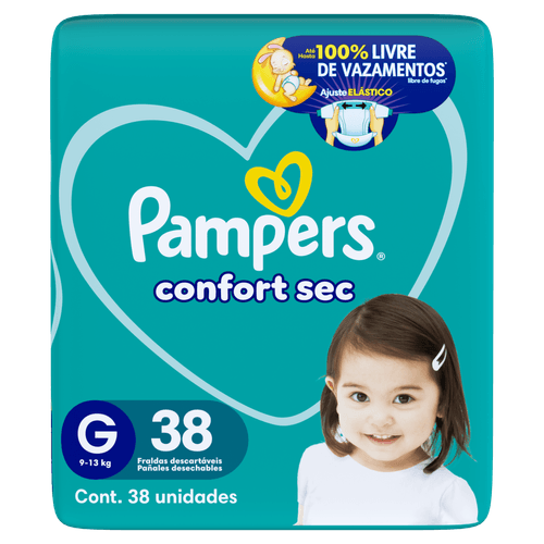 Pampers Fralda Descartável 12h Absorção Antivazamento Confort Sec G 38 un