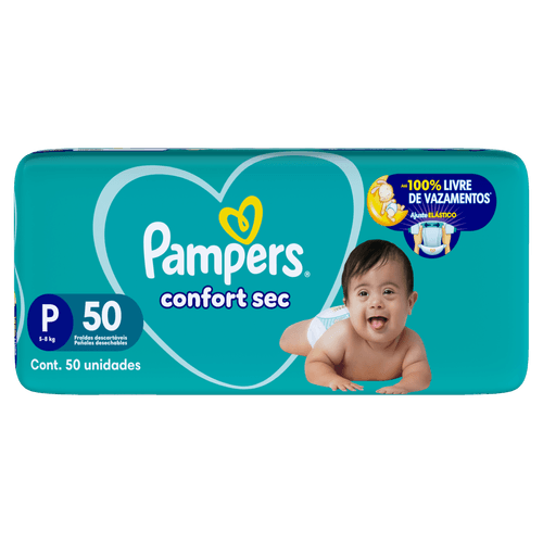 Pampers Fralda Confort Sec P 50un – 12h absorção, barreiras antivazamento, respirável