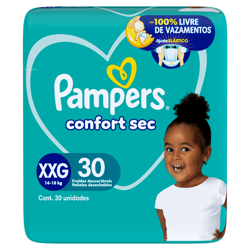 Pampers Fralda Confort Sec XXG 30 Unidades - 12h Antivazamento e 3 Canais de Gel