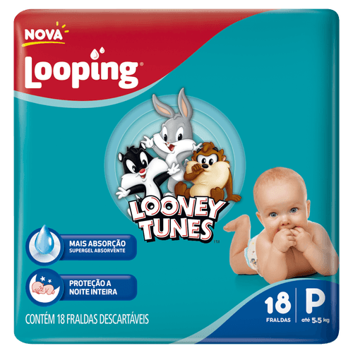 Looney Tunes Fralda Calça P Respirável, Cintura Elástica, 10h - Looping Jumbo 18un