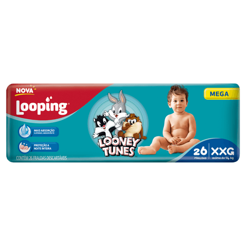 Looney Tunes Fralda Descartável Respirável Cintura Elástica Mega XXG 26un