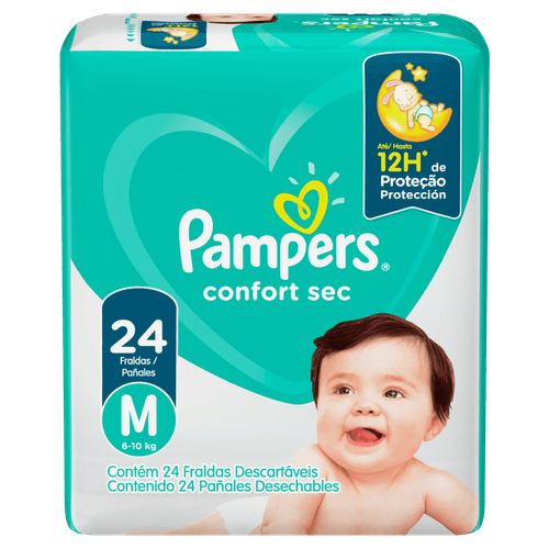 Pampers Fralda Confort Sec M 12h Superabsorvente Antivazamento Respirável