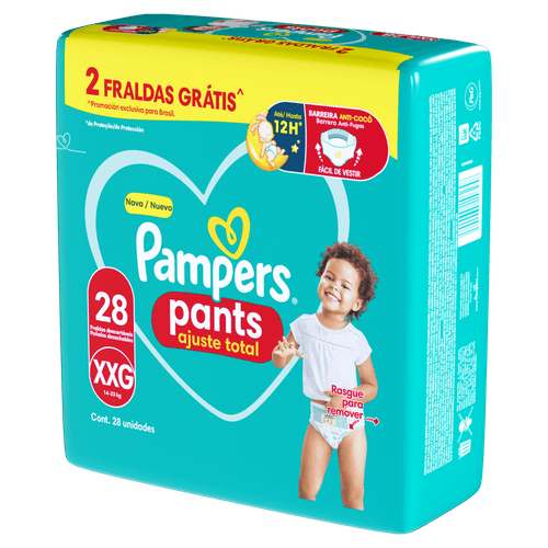 Pampers Pants Roupinha Ajuste Total XXG 28 Unidades — Cintura 360° 12h Proteção