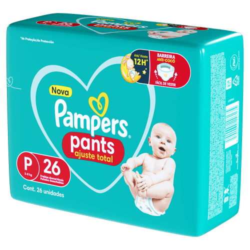 Pampers Fralda Pants Ajuste Total P 26 un - Cintura 360°, Indicador de Umidade, 12h