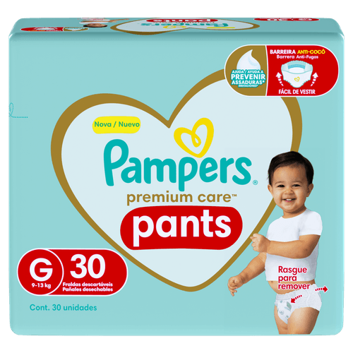 Pampers Fralda Pants Premium Care G 30 Unidades – 12h Proteção, Cintura 360°