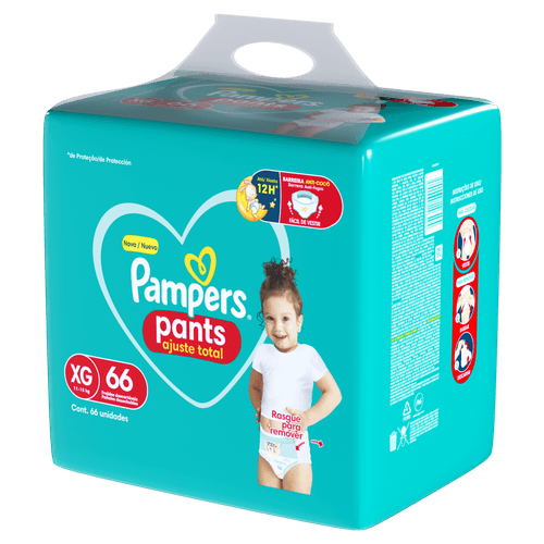Pampers Fralda Pants Roupinha Ajuste Total XG 66 Unidades Cintura 360° 12h Proteção