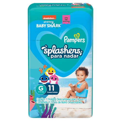Pampers Fralda para Piscina Splashers Baby Shark M-G 11 un Ajuste 360º