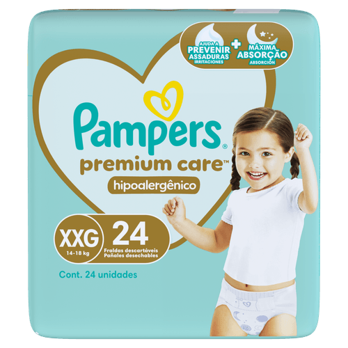 Pampers Fralda Descartável Premium Care XXG 24un - Proteção 12h Hipoalergênica