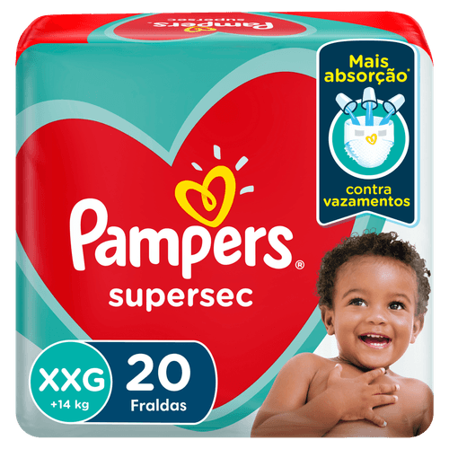 Pampers Fralda Super Sec XXG 20 Unidades - Magic Gel, Canais Extra-Absorventes, Antivazamento