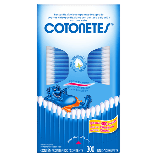 Cotonetes Hastes Flexíveis 300 Unidades Algodão 100% Johnson's Azul