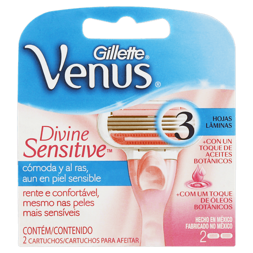 Cargas para Aparelho de Barbear Gillette Venus Divine Sensi 2 Unidades Pele Sensível