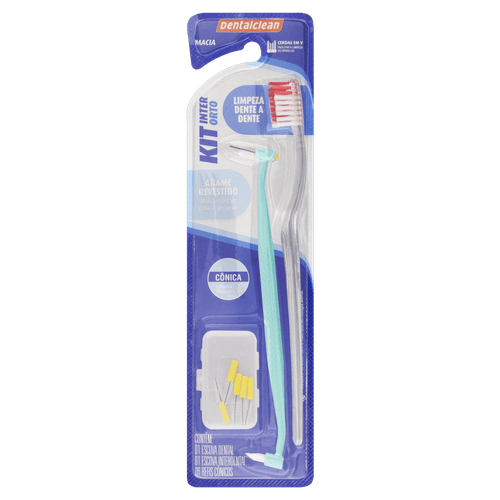 Kit Ortodôntico 1 Escova Macia + 1 Interdental Cônica + 6 Refis Inter Orto Dentalclean