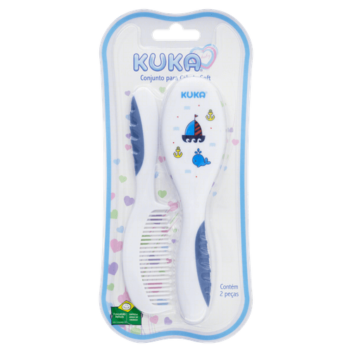 Conjunto Escova e Pente Bebê Azul Soft Kuka