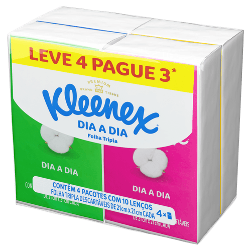 Kit Lenço Kleenex Bolso Dia A Dia Com 10 - Leve 4 Pague 3 - Kleenex