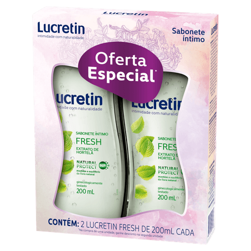 Kit Sabonete Líquido Íntimo Fresh 2x200ml Hortelã Lucretin
