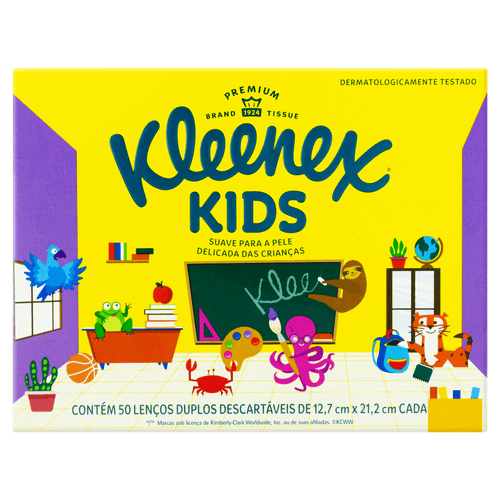 Lenço de Papel Facial Dia a Dia Kids 50 Unidades Folha Dupla Suave Kleenex