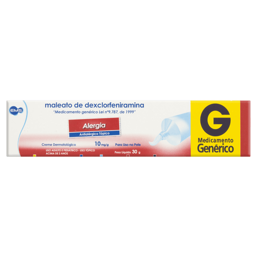 Maleato Dexclorfeniramina 10mg Creme Dermatológico 30g - Genérico - Ems