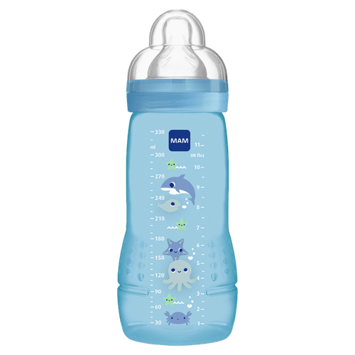 Mamadeira infantil MAM Fashion Bottle Boy 330ml SkinSoft silicone antivazamento conforto