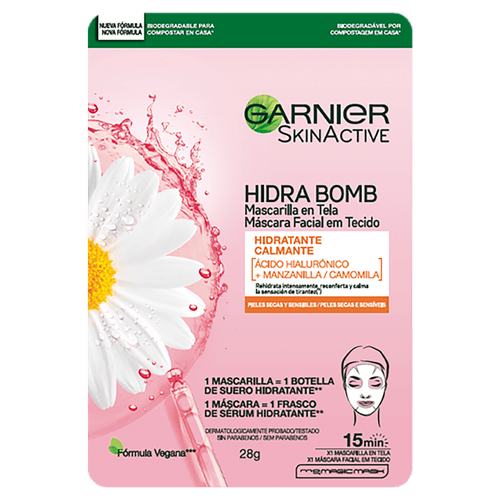 Máscara Facial em Tecido Garnier Hidra Bomb Camomila Calmante, 32g
