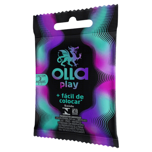 Preservativo Masculino Lubrificado Play Olla Pacote 3 Unidades