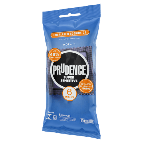 Preservativo Masculino Lubrificado Super Sensitive Prudence Pacote 6 Unidades Embalagem Econômica