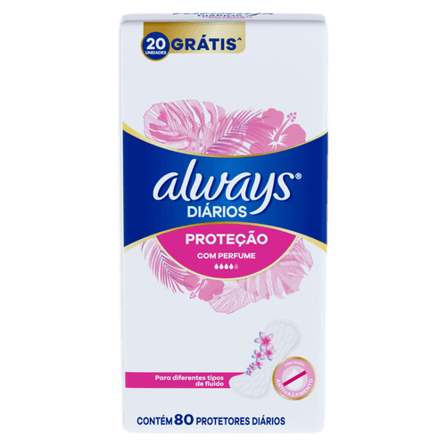 Protetor Diário Proteção com Perfume 80+20 Unidades Floral Always