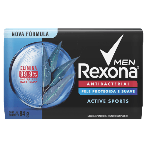 Sabonete Barra Antibacterial Active Sports Rexona Men Envoltório 84g
