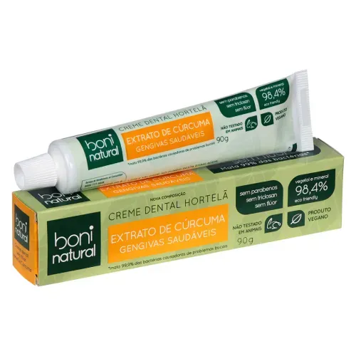 Creme Dental Boni Natural Hortelã e Extrato de Cúrcuma - 90g