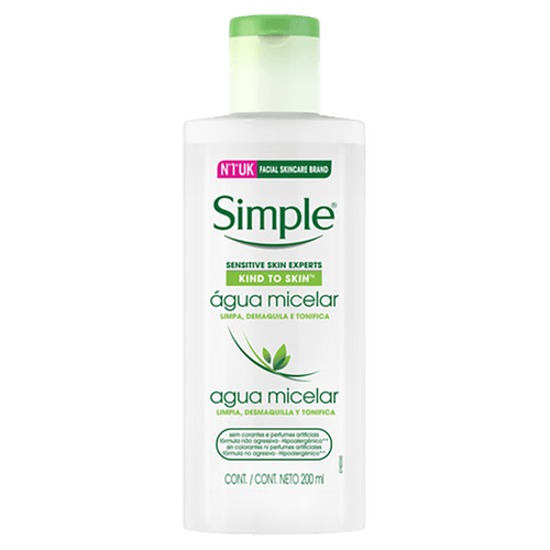 Água Micelar 200ml Simple para pele sensível sem fragrância