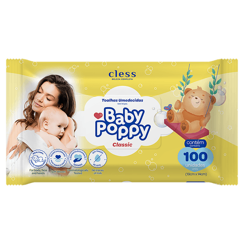 Toalha Umedecida Baby Poppy Cless 100 Unidades