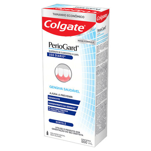 Enxaguante Bucal Zero Álcool Hortelã Colgate PerioGard Gengiva Saudável Caixa 500ml Tamanho Econômico