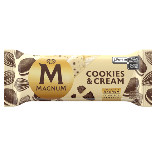 Picolé Magnum Cookies & Cream 90 ml com chocolate branco Kibon
