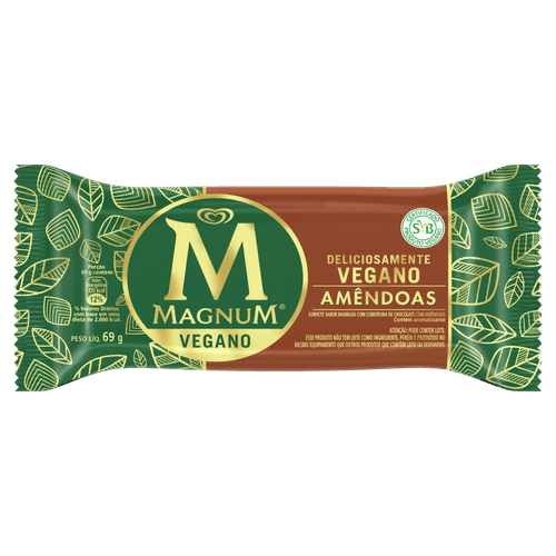Sorvete Magnum 90 ml Vegano Baunilha com Chocolate e Amêndoas Kibon