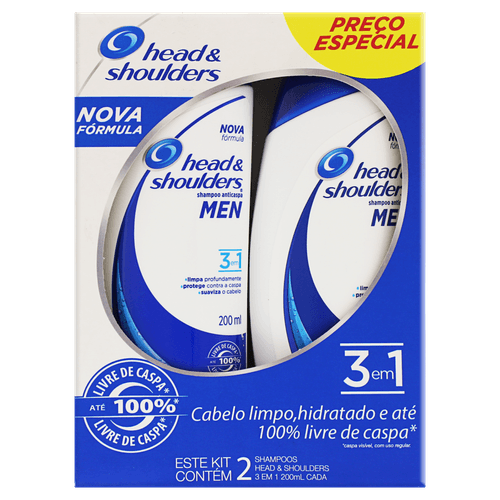 Kit Shampoo 3 em 1 Masculino 2x200ml Head & Shoulders Anticaspa