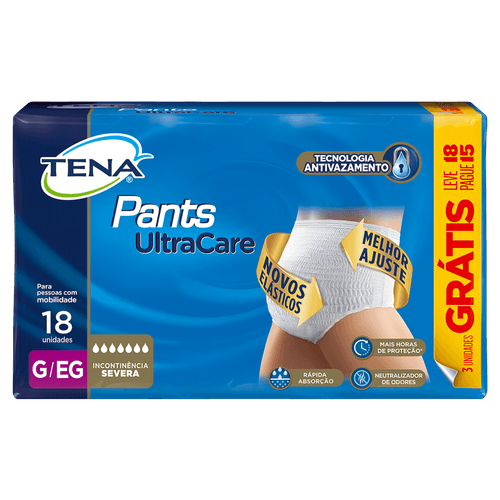 Roupa Íntima Descartável Unissex Tena Pants Ultracare G/EG Pacote Leve 18 Pague 15 Unidades
