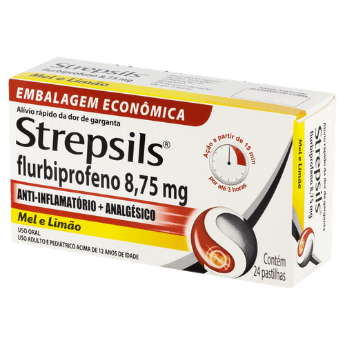 Pastilha para Garganta Flurbiprofeno Strepsils 8.75mg 24 Unidades