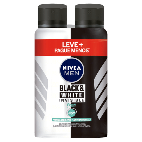 Desodorante Masculino Antitranspirante Aerossol Black & White 2x150ml Fresh Nivea