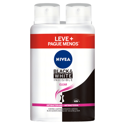 Desodorante Antitranspirante Aerossol Feminino Invisible Black & White Clear 2x150ml Nivea