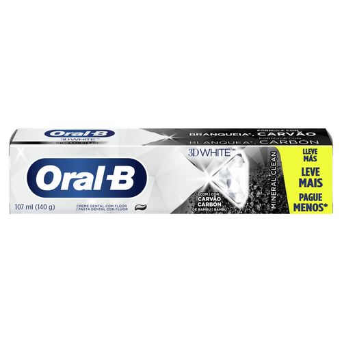 Creme Dental 3D White Mineral Clean 140g Carvão e Flúor Oral-B