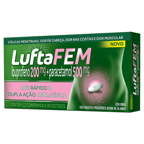 Analgésico Luftafem 200mg + 500mg 12 Comprimidos