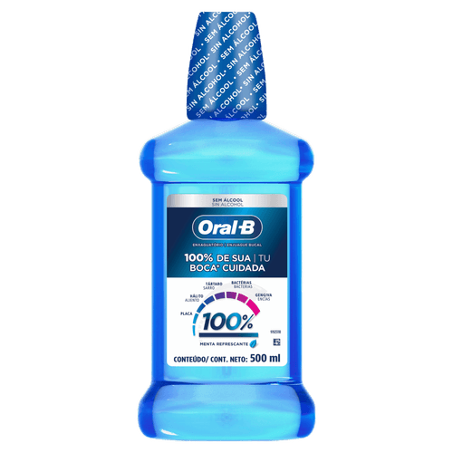Enxaguante Bucal Oral-B 100 Zero Álcool 500ml Menta Refrescante