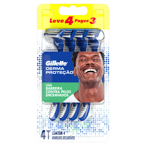 Aparelho de Barbear Descartável Derma Proteção 4 Unidades Peles Sensíveis Gillette