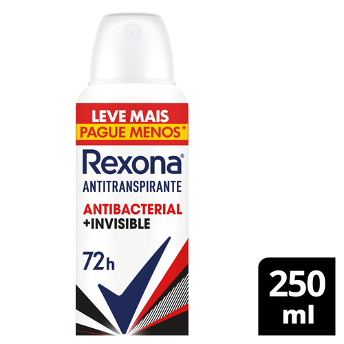 Antitranspirante Aerossol Antibacterial e Invisible Rexona 250ml Spray Leve Mais Pague Menos
