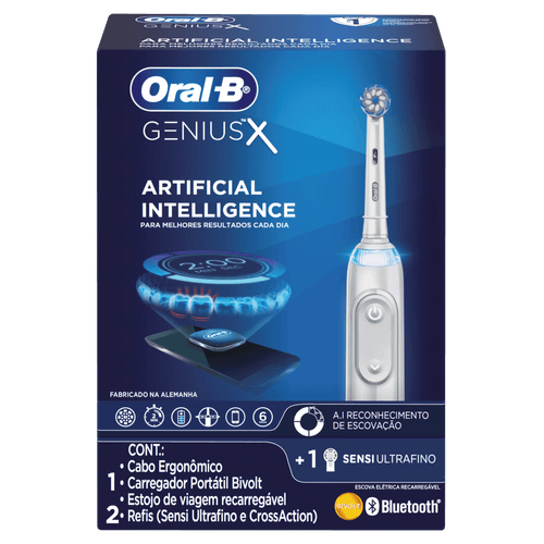 Escova Elétrica Recarregável Oral-B Genius X Bivolt + 2 Refis Sensi Ultrafino e CrossAction