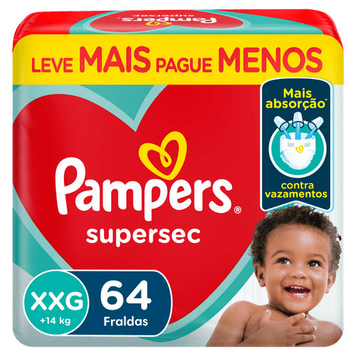 Pampers Fralda Descartável Supersec XXG 64 – Alta Absorção Magic Gel Proteção Noturna