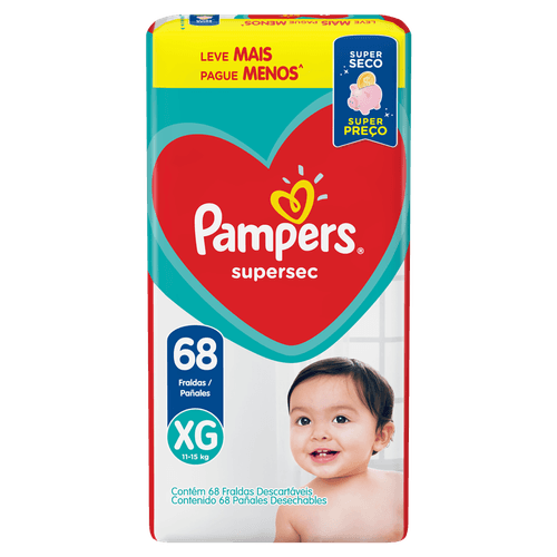 Pampers Fralda Descartável Supersec XG Extra-Absorvente 68 Unidades